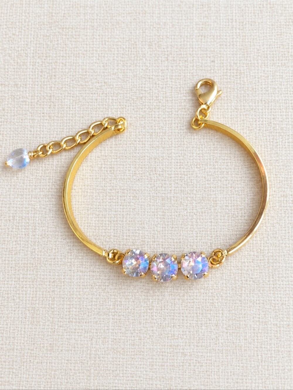 Gold Bar Bracelet with Three Golden Honey Crystals, Hand Crafted